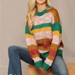 Colorful Striped Women's Crew Neck Sweater